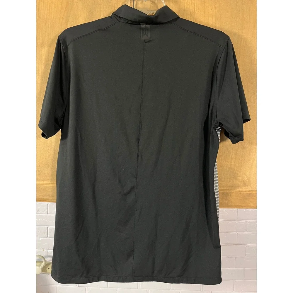 Nike Golf Polo Mens Medium Black Grey Striped Tiger Woods Dri-FIT Short Sleeve